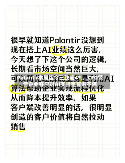 Palantir本周迄今已跌逾4%，CEO警告企业客户对AI实验室普遍不满