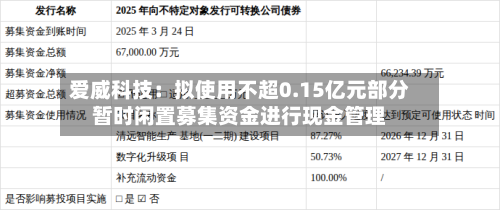 爱威科技:拟使用不超0.15亿元部分暂时闲置募集资金进行现金管理