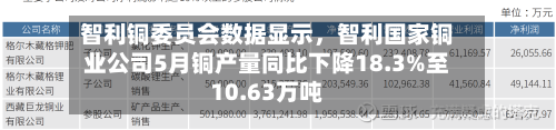 智利铜委员会数据显示,智利国家铜业公司5月铜产量同比下降18.3%至10.63万吨
